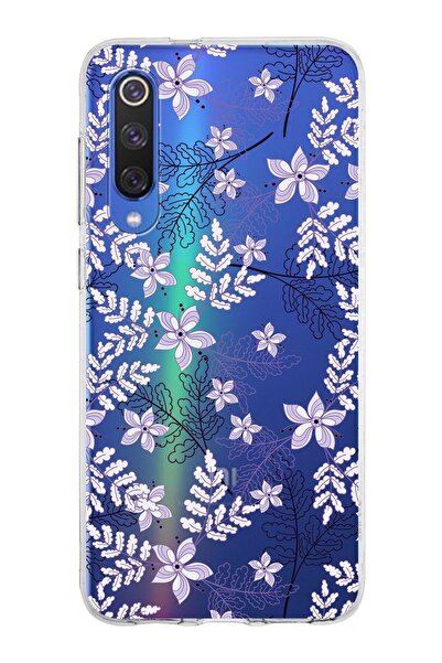 PrintiFy Xiaomi Mi 9 Se Uyumlu Kapak Floral Lila Tasarımlı Şeffaf Silikon Kılıf