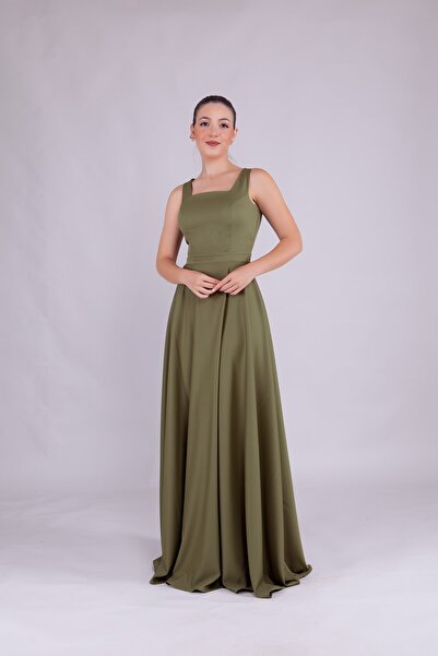 Bidoluelbise Kadın Kare Yaka Kolsuz Maxi Boy Abiye Elbise