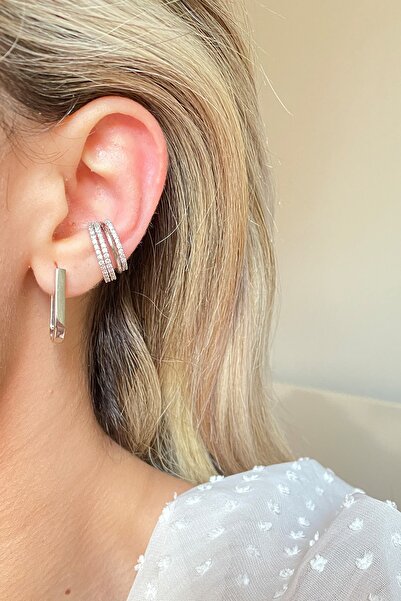 Ressia Zirkon Taş Detaylı Sarmal Çelik Kıkırdak Küpe