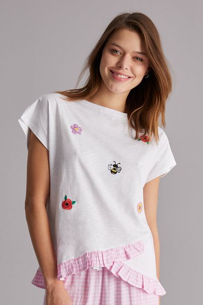 Penti Εκρού μπλουζάκι Gingham Daisy