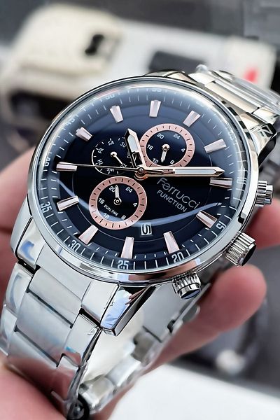 Ferrucci Function Men's Wristwatch 3 ATM Waterproof Silver Color Steel Strap + Bracelet Elg586