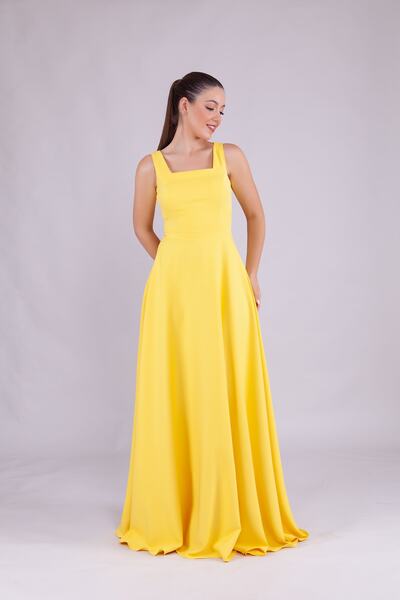 Bidoluelbise Kadın Kare Yaka Kolsuz Maxi Boy Abiye Elbise