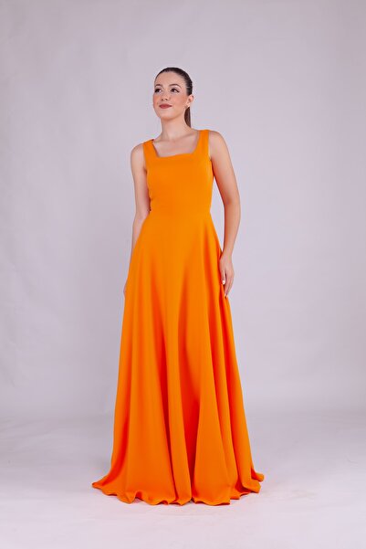 Bidoluelbise Kadın Kare Yaka Kolsuz Maxi Boy Abiye Elbise