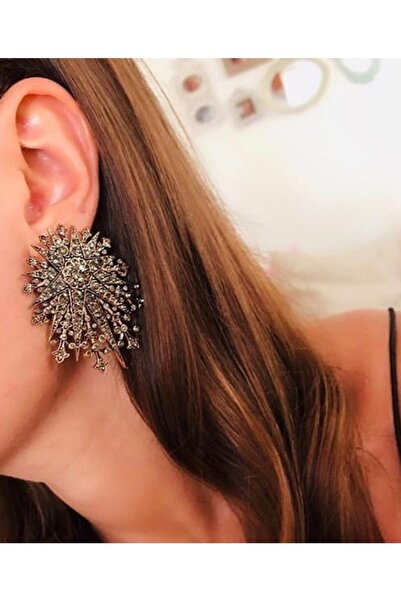 TMD AKSESUAR Ottoman Star Hematite Zircon Stone Antique Earrings