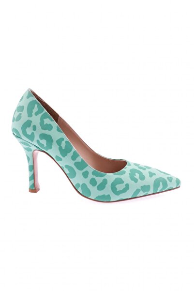 DGN Women's Low-Cut Thin Heeled Shoes Green Leopard