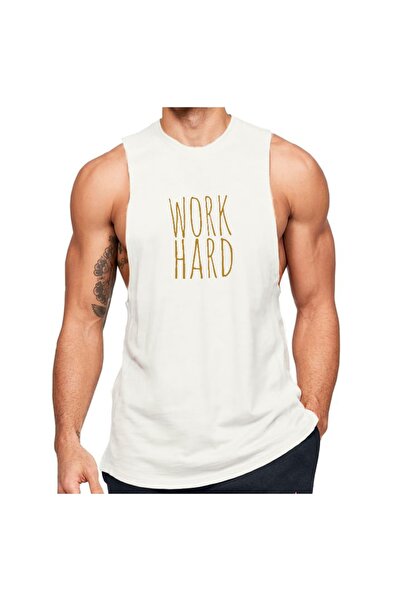 Black İstanbul Work Hard Printed Fitness Athlete