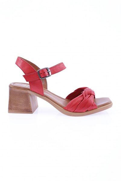 DGN Women's front braided heeled sandal red genuine leather 2101123219