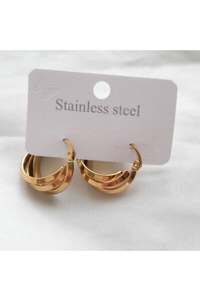 nilüfer takı tasarım Çelik Üç Sıralı Gold Halka Küpe