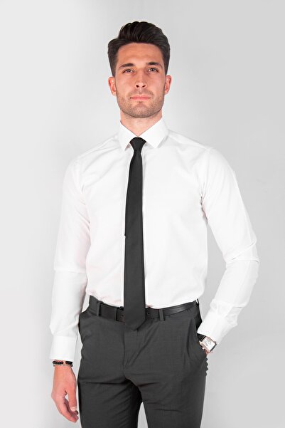 Cartellini Ανδρικό λευκό πουκάμισο 100% βαμβακερό κλασικό πουκάμισο με πέτο