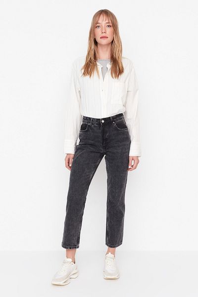 Trendyol Collection Blugi negri mai sustenabili cu talie înaltă drepte TWOAW23JE00362