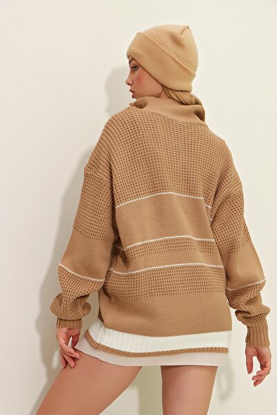 Trend Alaçatı Stili Női keksz félig Fisherman gombos túlméretes kötött pulóver SL07636