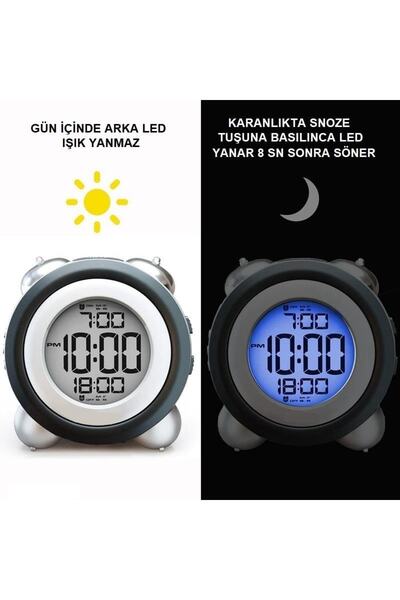 UpWay Led Işıklı Yüksek Zil Sesli Dijital Masa Saati Zaman Tarih Çift Alarm