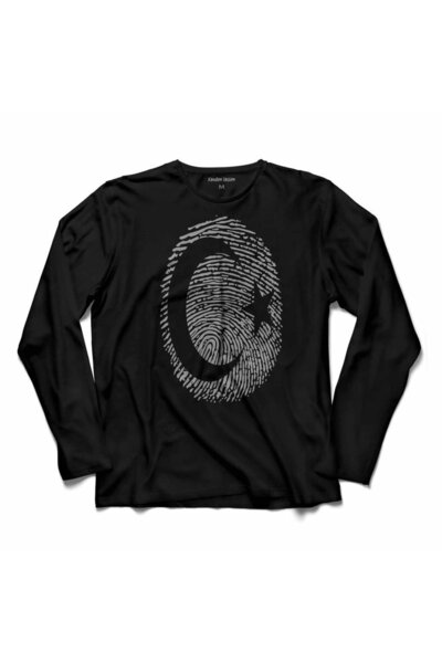 Kendim Seçtim بصمة العلم التركي تركيا كم طويل تي شيرت مطبوعة للأطفال تي شيرت