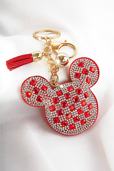 EUROMODA إكسسوار بتصميم تيدي بير مرصع بالخرز ومشبك لامع وسلسلة مفاتيح