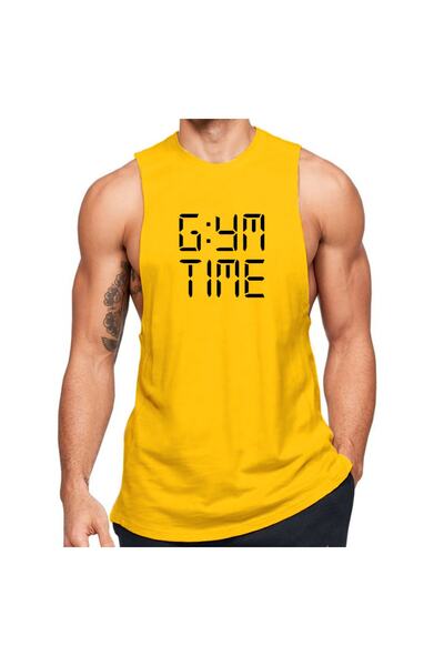Black İstanbul Gym Time Printed Fitness Tank Top