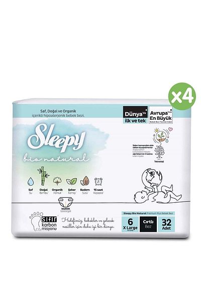Sleepy Bio Natural Ultra Package Baby Diapers Size 6 Xlarge 128 Pieces