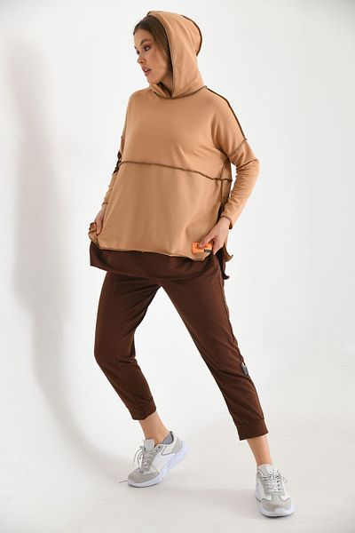 VOLT CLOTHİNG طقم بدلة رياضية نسائية بغطاء للرأس من الأسفل