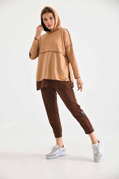 VOLT CLOTHİNG Women's Hooded Bottom Top Tracksuit Set