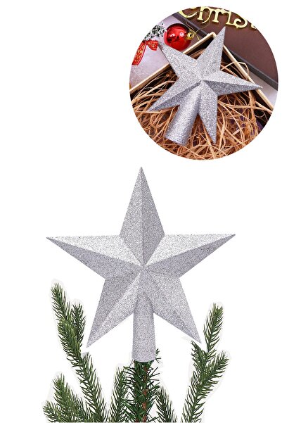 Parti dolabı Yılbaşı Çam Ağacı Tepe Süsü Parlak Gümüş Kabarık 3d Yıldız Tepelik Süs 17 cm