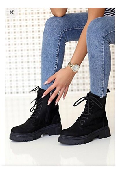 YAVUZ AYAKKABI Siyah Kadın Kaymaz Taban Süet Postal Bot