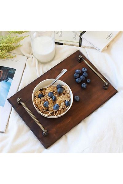 Akayev 30x19 Cm Rustic Wooden Tray - Engagement Promise and Cheese Plate, Coffee Corner Presentation Holder