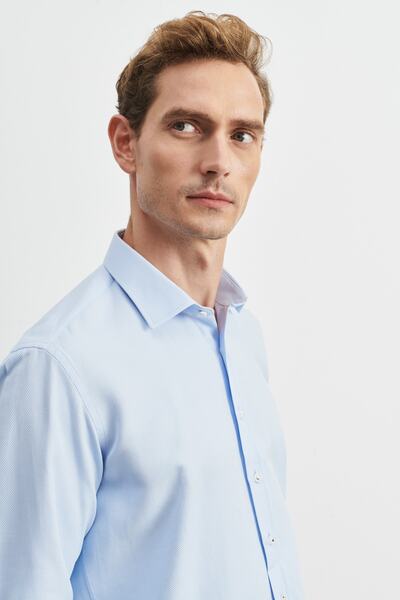 ALTINYILDIZ CLASSICS Pánská světle modrá košile Comfort Fit s klasickým límcem Dobby střihu uvolněného střihu