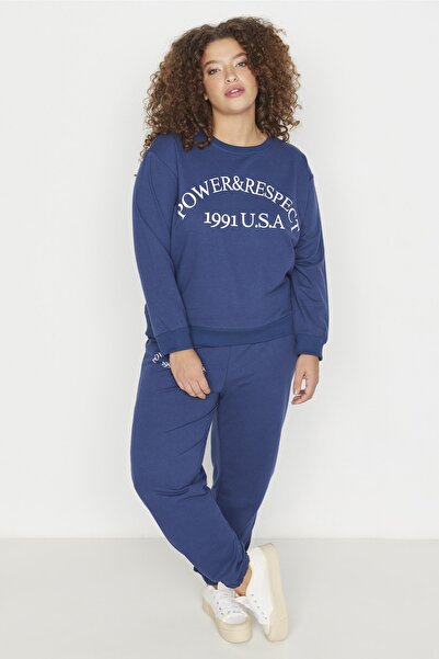 Trendyol Curve Plus Size Sweatsuit Set - Navy blue - Oversize