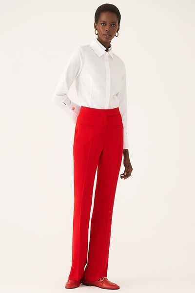 Perspective Gray Slim Fit Long Length Red Color Women's Trousers