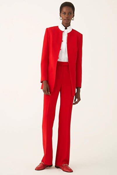 Perspective Gray Slim Fit Long Length Red Color Women's Trousers