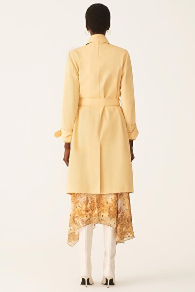 Perspective Arcelio Regular Fit Shirt Collar Below Knee Honey Color Women's Trench Coat