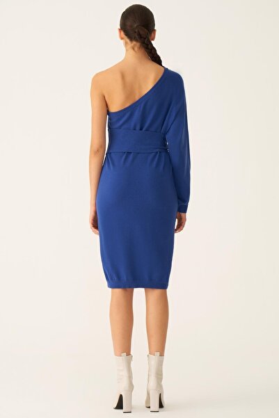 Perspective Lien Regular Fit Scoop Neck Below Knee Saks Color Knitwear Dress