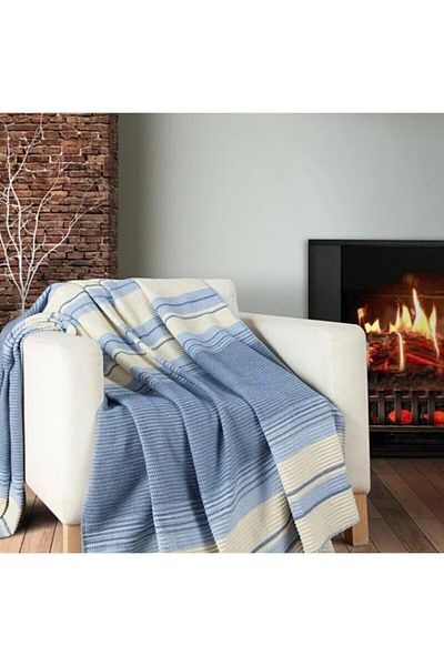 enti ev tekstili Millennium Cotton Double Blanket Blue Striped Millennium Gold18