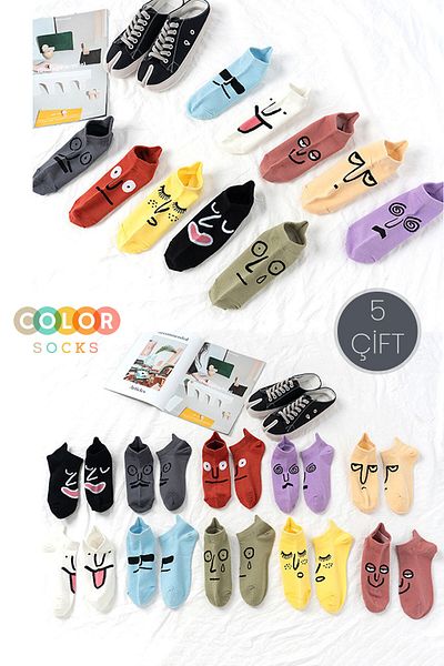 Color Socks 5 чифта дамски големи чорапи Face Expression