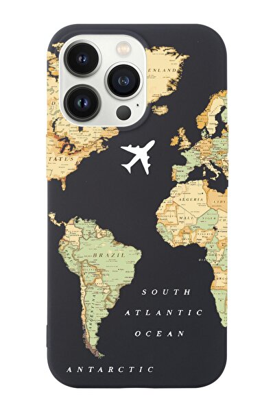 shoptocase Iphone 14 Pro Max Uyumlu Eski Dünya Haritası Tasarımlı Içi Süet La...