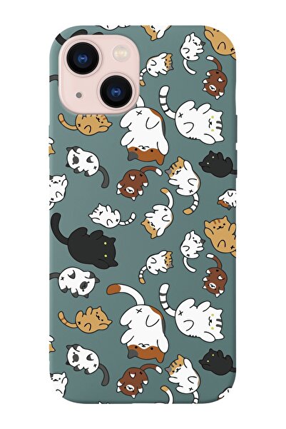 shoptocase Iphone 14 Uyumlu Kedicikler Tasarımlı Içi Süet Lansman Telefon Kılıfı