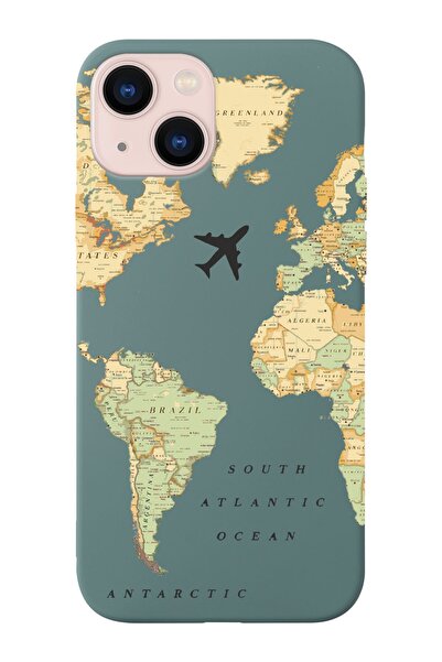 Iphone 14 Plus Compatible Inner Suede Launch Phone Case with Old World Map Design