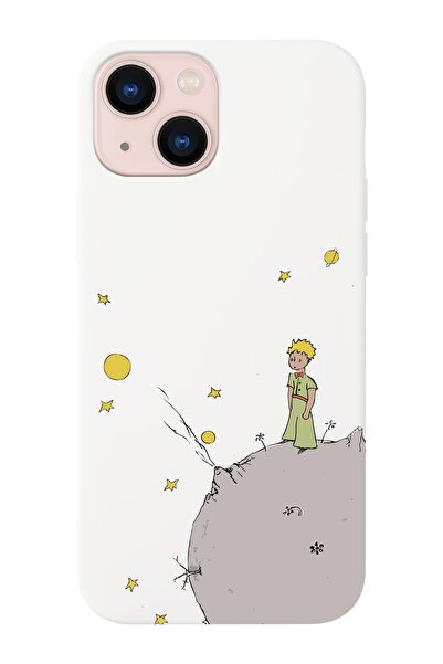 shoptocase iPhone 14 Plus Compatible Little Prince and Moon Design Suede Insi...