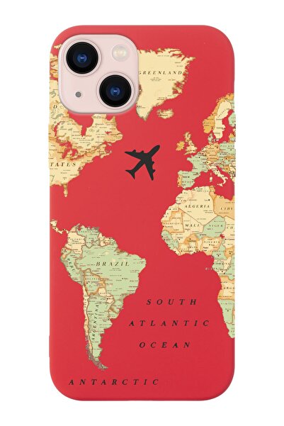 shoptocase Iphone 14 Uyumlu Eski Dünya Haritası Tasarımlı Içi Süet Lansman Te...