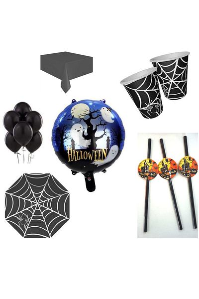parti sürprizi Halloween Black Spider Web Pattern Party Set for 8 People