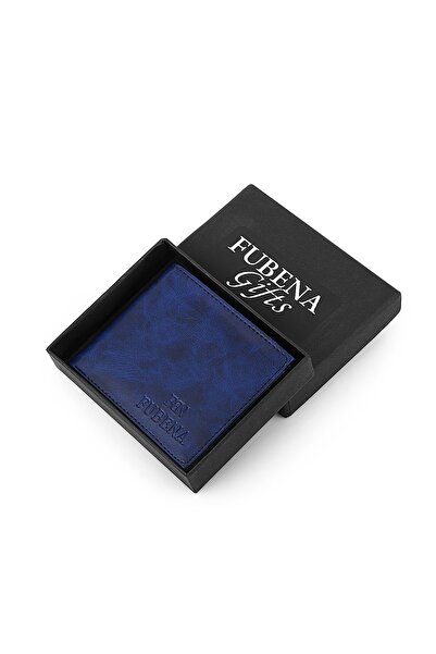 Fubena Mavi Eskitme Desenli Kutusuz Erkek Deri Cüzdan