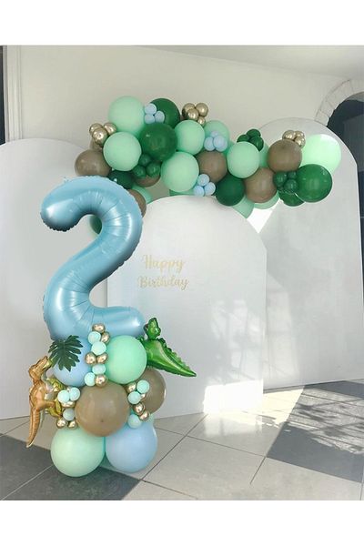 PARTİAVM Dinosaur Theme Number Balloon Welcome Set Balloon Chain Full Set (chain+pump+adhesive)