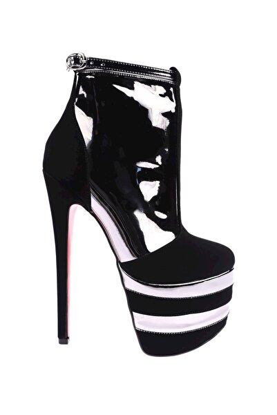 DGN 8 Mm Gizli Platform Ince Topuklu Bootie Siyah Süet Platin 3622106