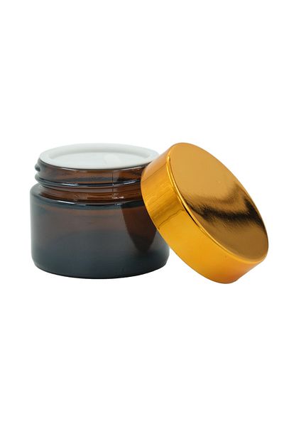 parlakcam Amber Glass Cream Jar with Gold Lid 30 Cc