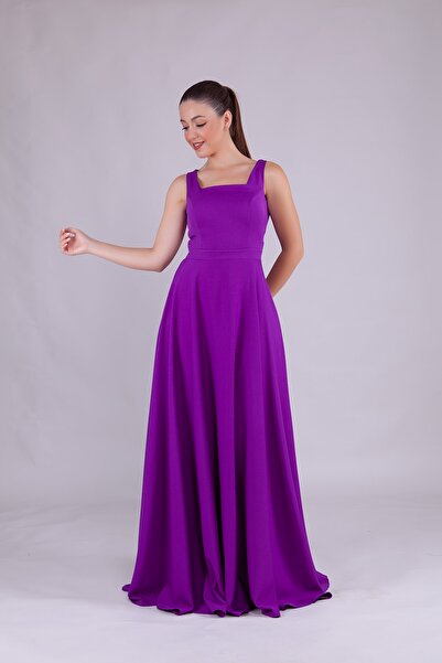 Bidoluelbise Γυναικείο βραδινό φόρεμα με τετράγωνο λαιμό αμάνικο μάξι μήκος