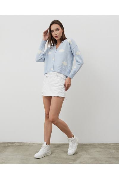 My love butik Cloudy Desen Triko Hırka A. Mavi