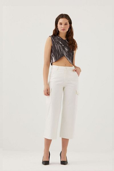 Pantamo Jeans Pantamo Ecru Culotte Woman's Jeans