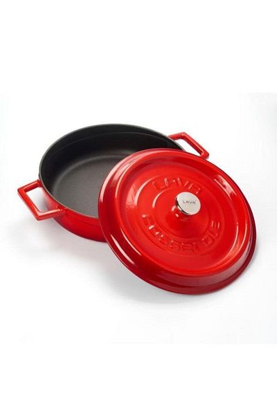 Lava Red Cast Round Flat Pot 28 cm