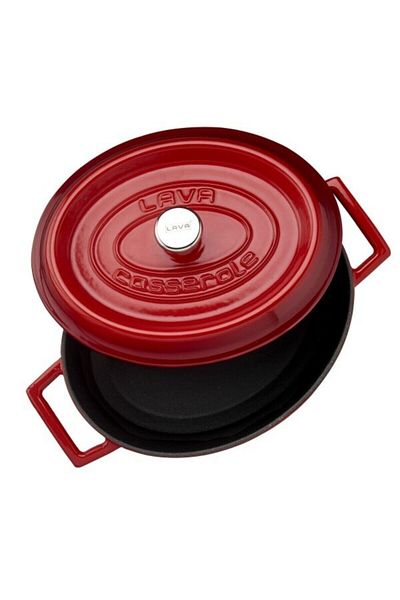 Lava Cast Oval Pot. 3 Layers of Enamel. - Red (w=20 cm L=27 cm)