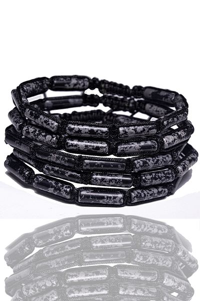 Tesbih Atölyesi Certified Cylinder Cut Snowy Obsidian Stone Natural Stone Bracelet