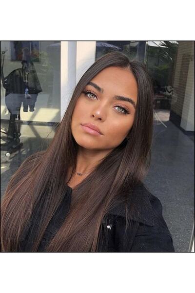 REMY HAİR Kestane Rengi Düz Uzun Yarım Ay Saç – Sentetik Çıt Çıt – 3 Parça